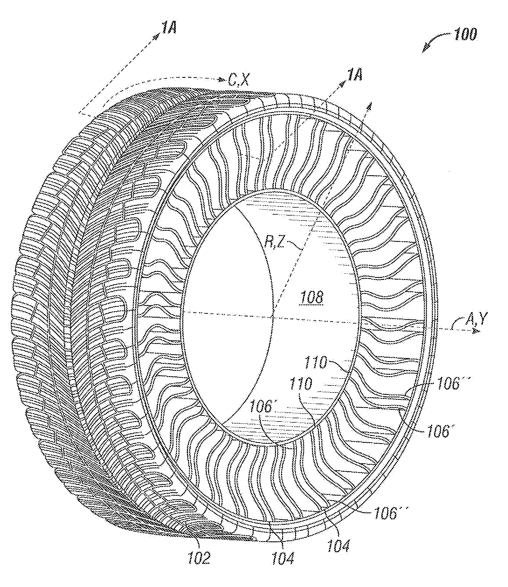 Controlled buckling of a shear band for a tire