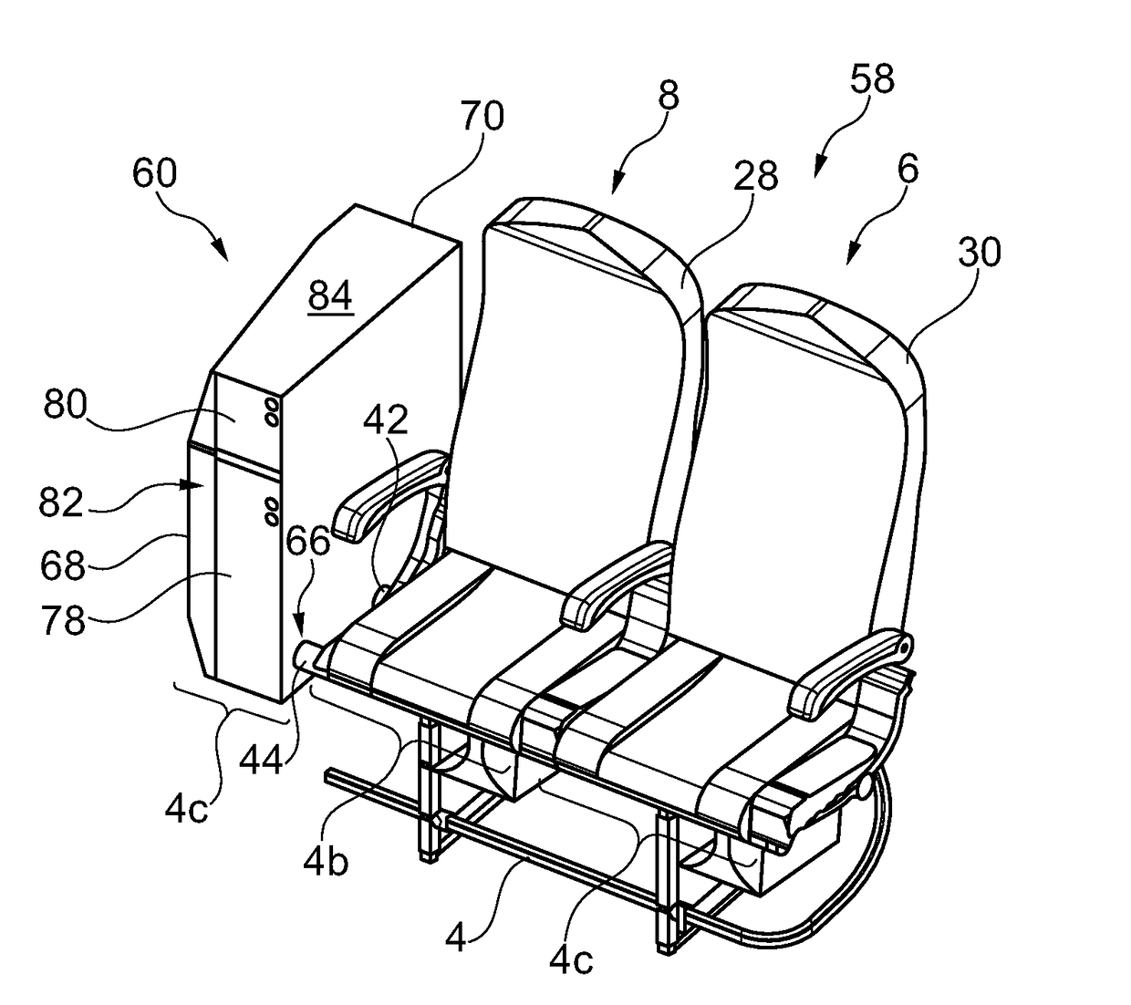 Receiving system for receiving persons and objects for a cabin of a vehicle as well as an aircraft equipped therewith