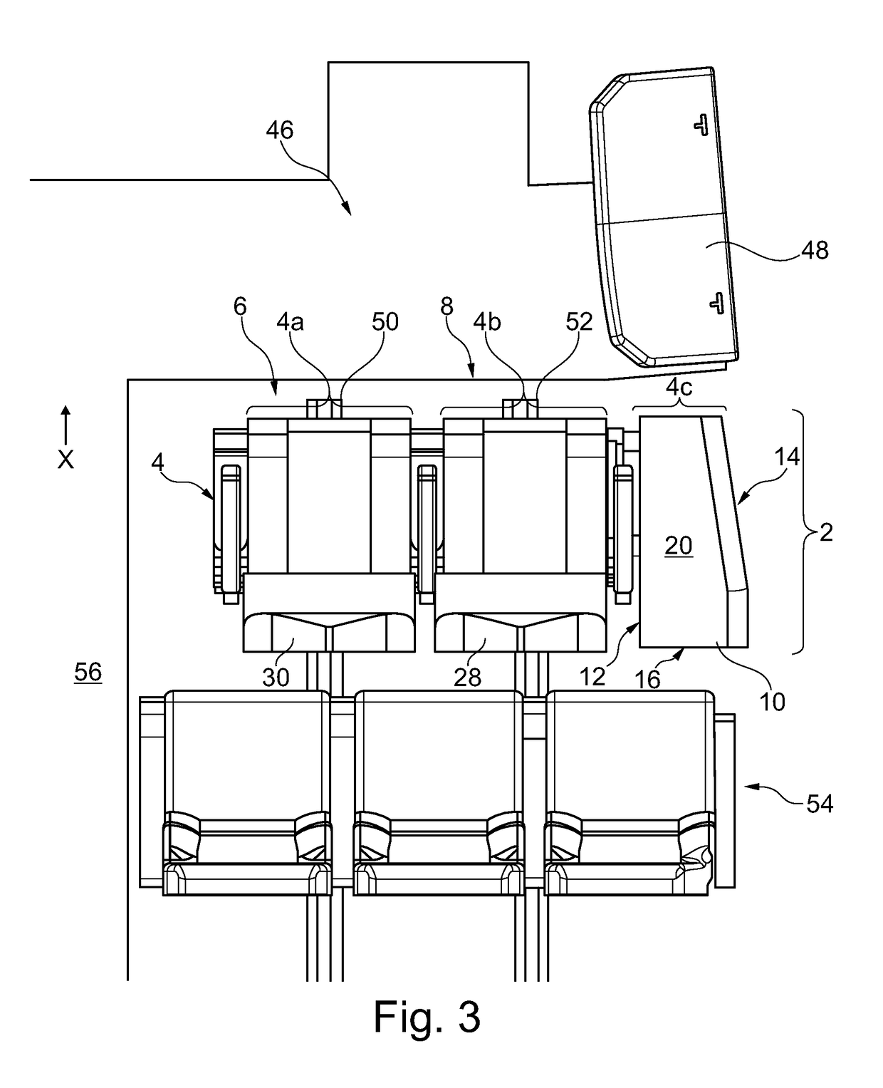 Receiving system for receiving persons and objects for a cabin of a vehicle as well as an aircraft equipped therewith