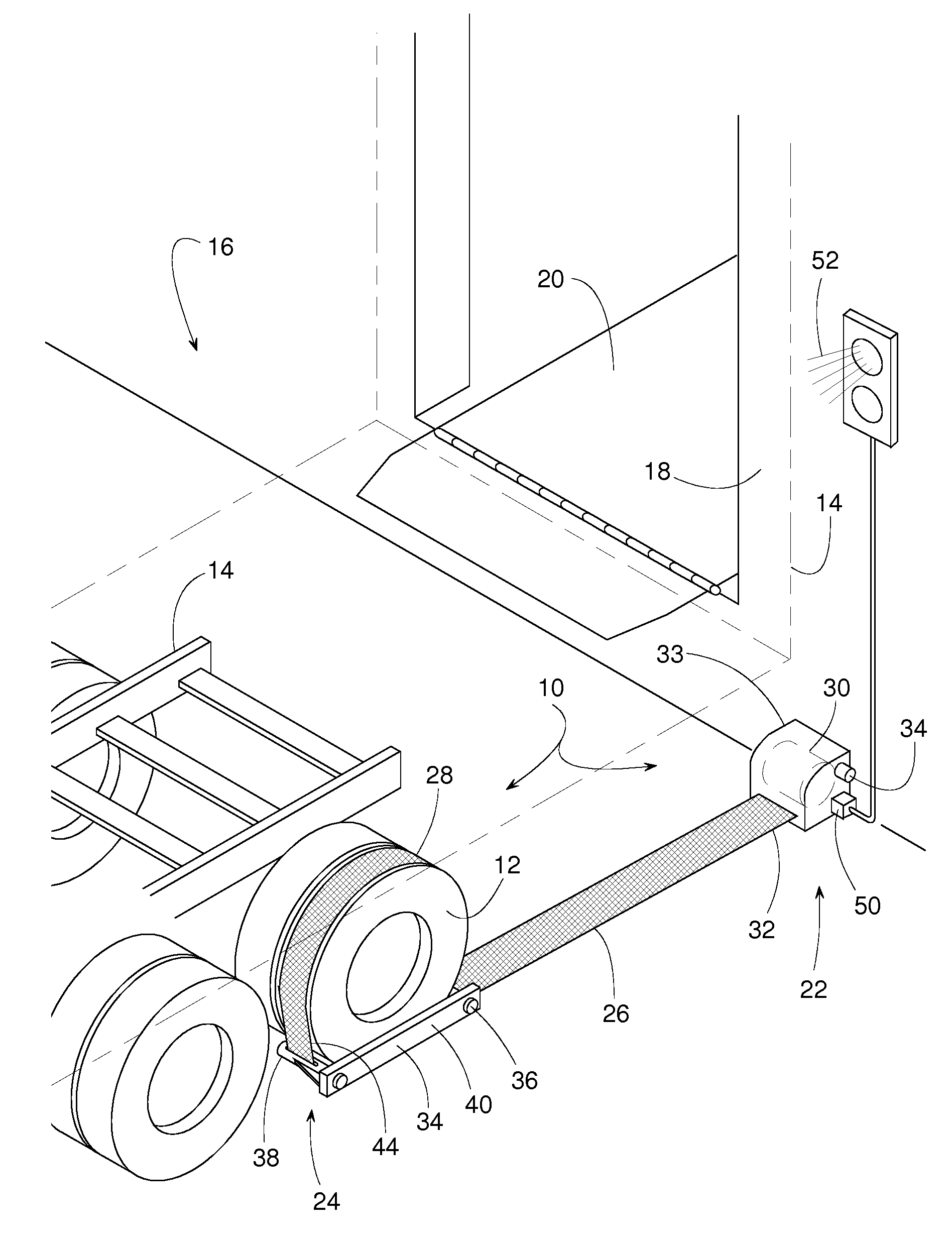 Loading dock wheel restraint comprising a flexible elongate member