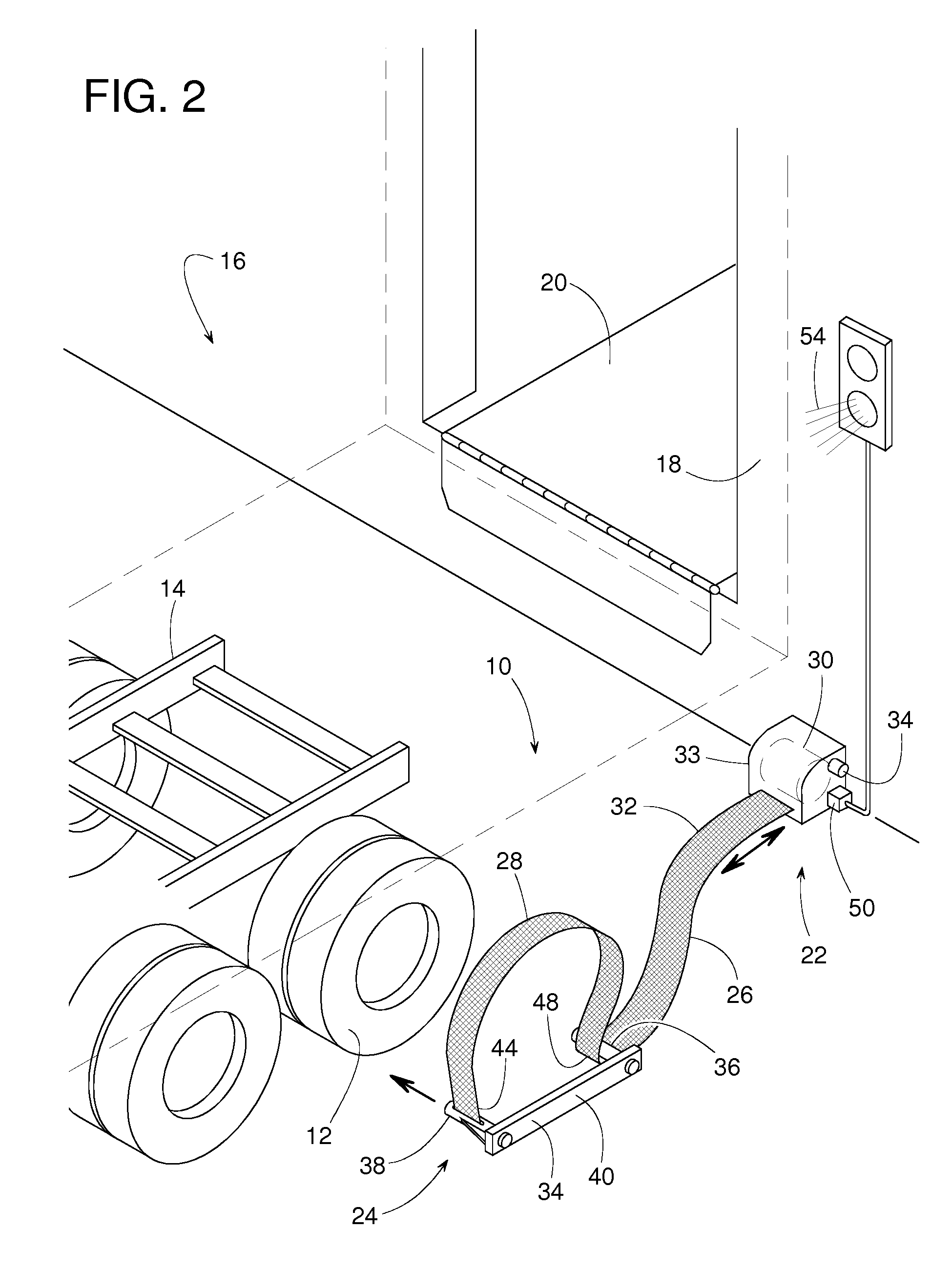 Loading dock wheel restraint comprising a flexible elongate member