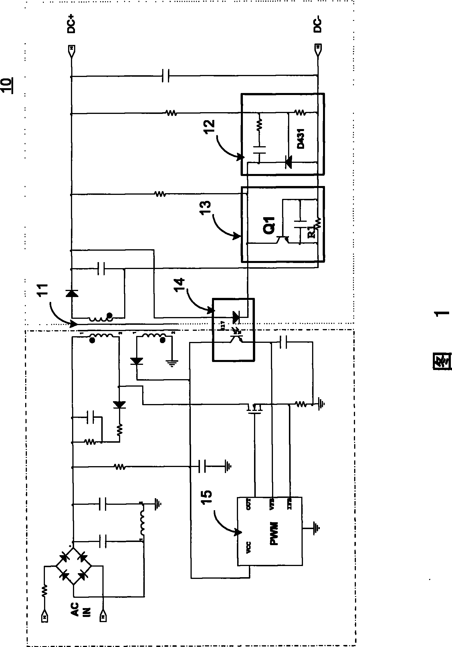 Output power supervisory circuit and control circuit for AC/DC converting circuit