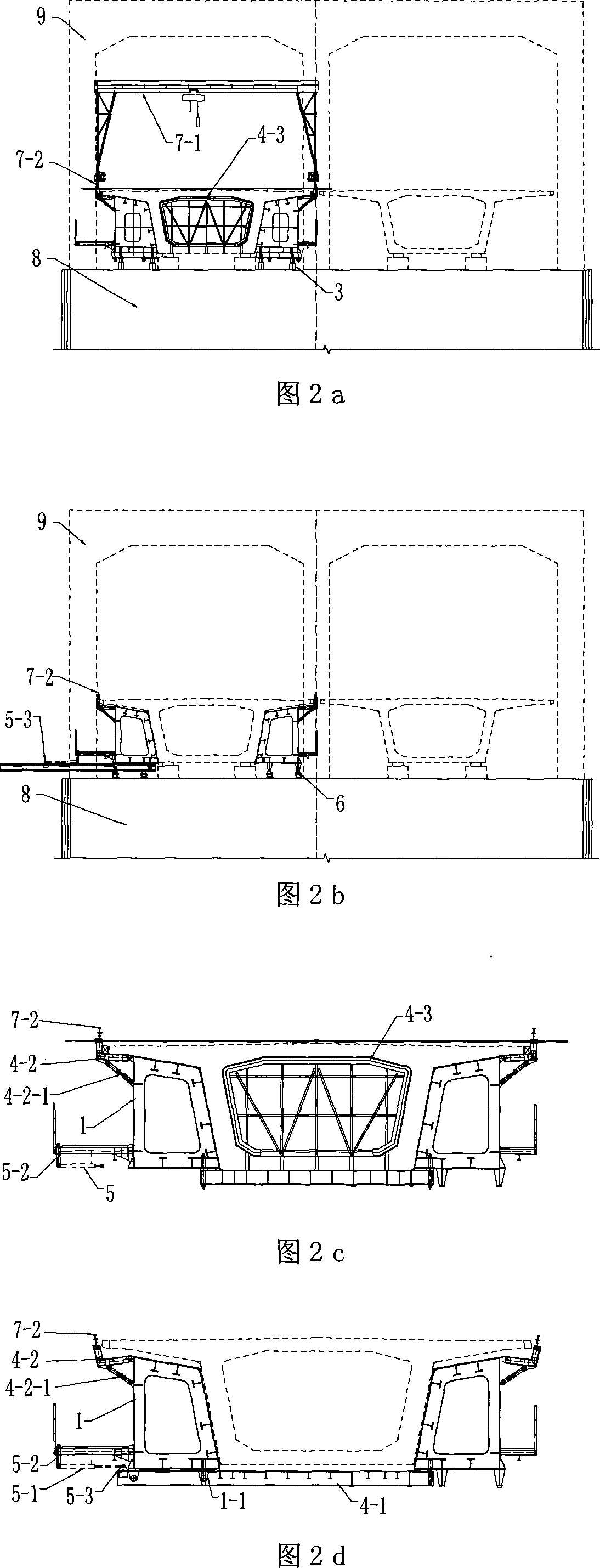 Abnormal shape steel case and orthotropic plate bottom formwork combined type moving die carrier framework and construction method thereof