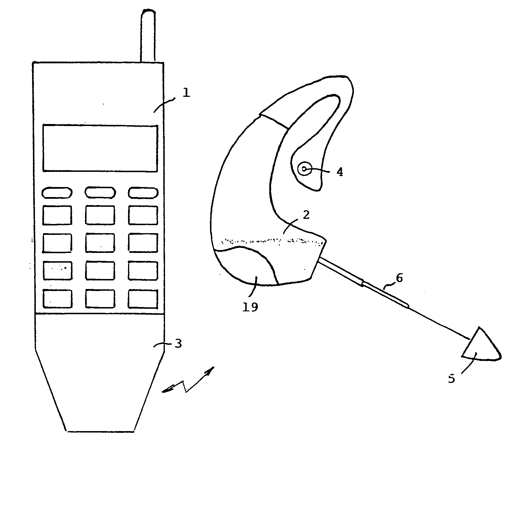 Wireless assembly comprising an ear pad and an intermediate module connected to a mobile telephone