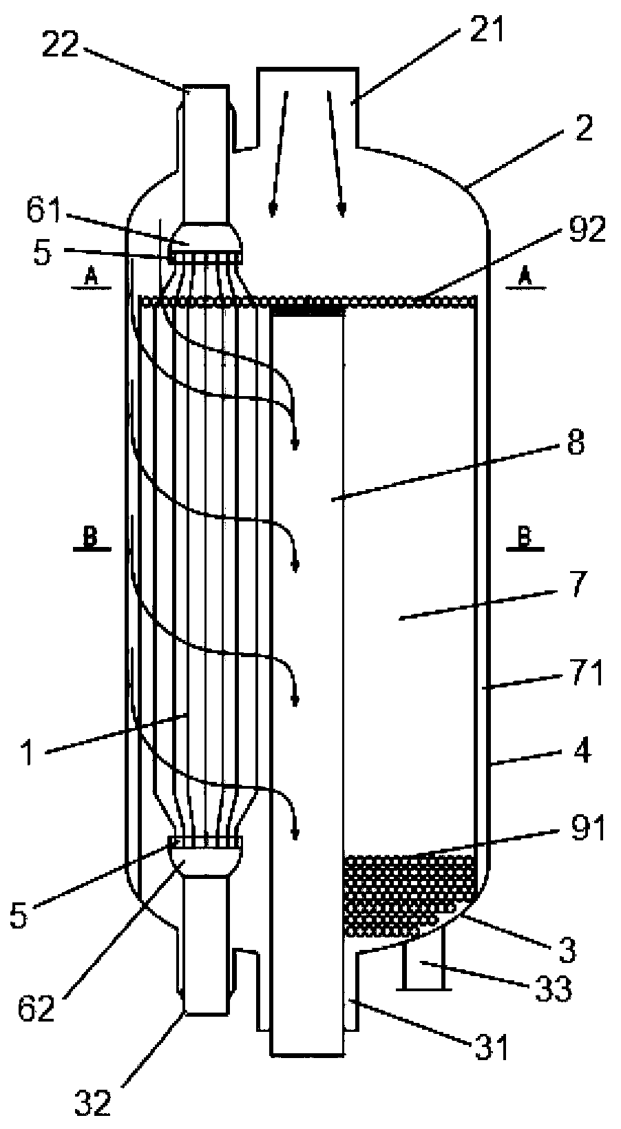 An isothermal fixed bed reactor with catalyst installed between heat exchange tubes