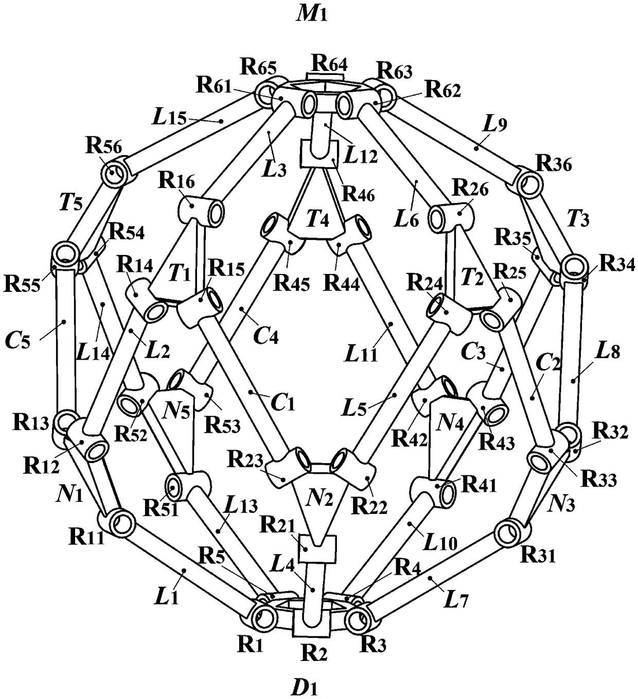 Single degree of freedom mobile dodecahedron deployable symmetric coupling mechanism