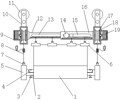 Auxiliary device facilitating installing and automatic spreading of advertising cloth