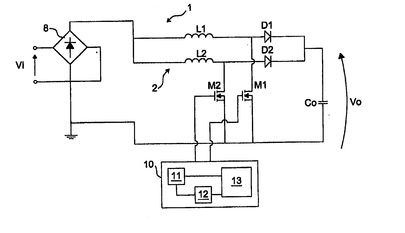 Control device for interleaved converters, a system of interleaved converters and related control method