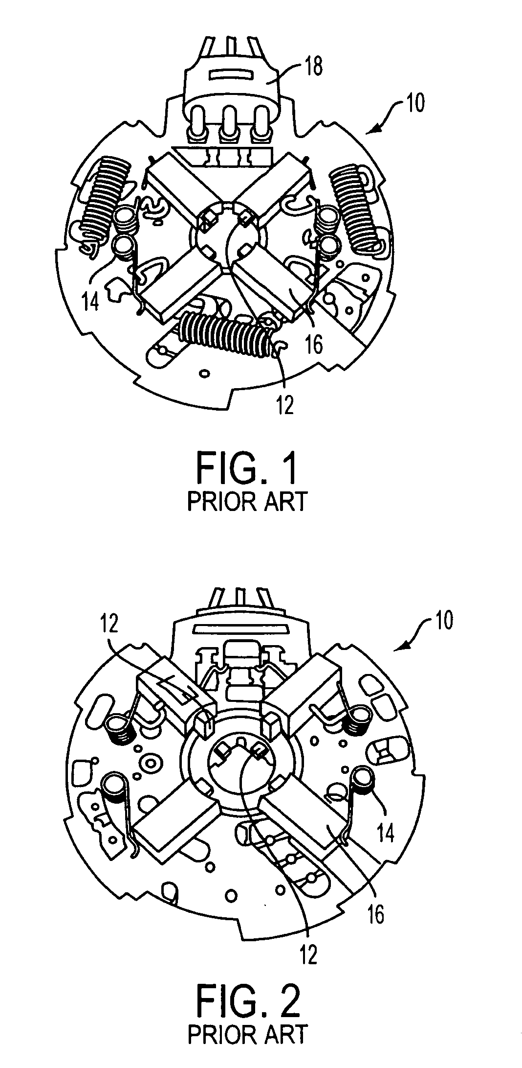 Brush card assembly with RFI suppression for two or three speed permanent magnet brush motor with link wound dual commutator and dual armature winding configuration