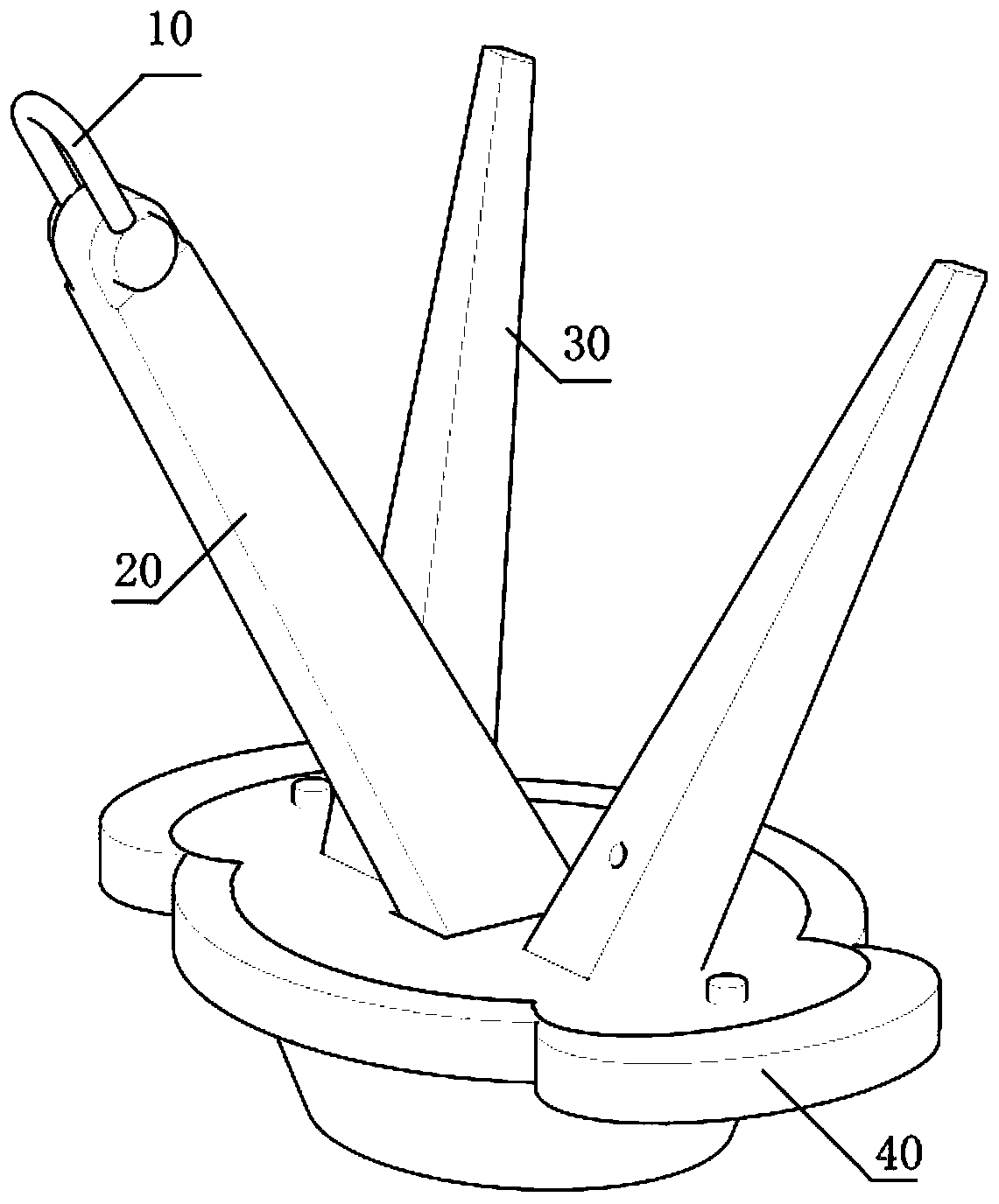 Size adjustable boat anchor used for water surface positioning of stone dumper