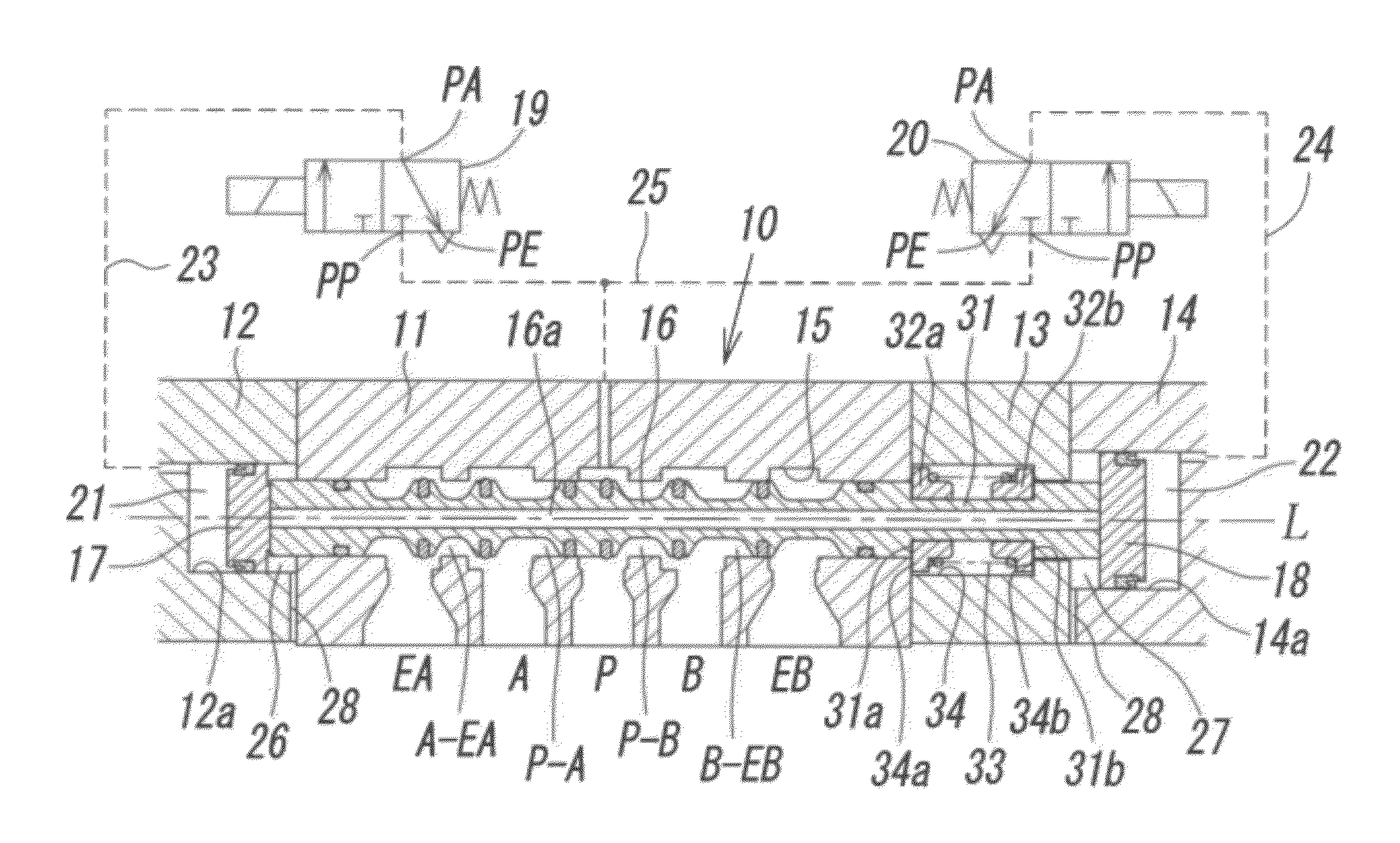 Pilot-operated three-position switching valve