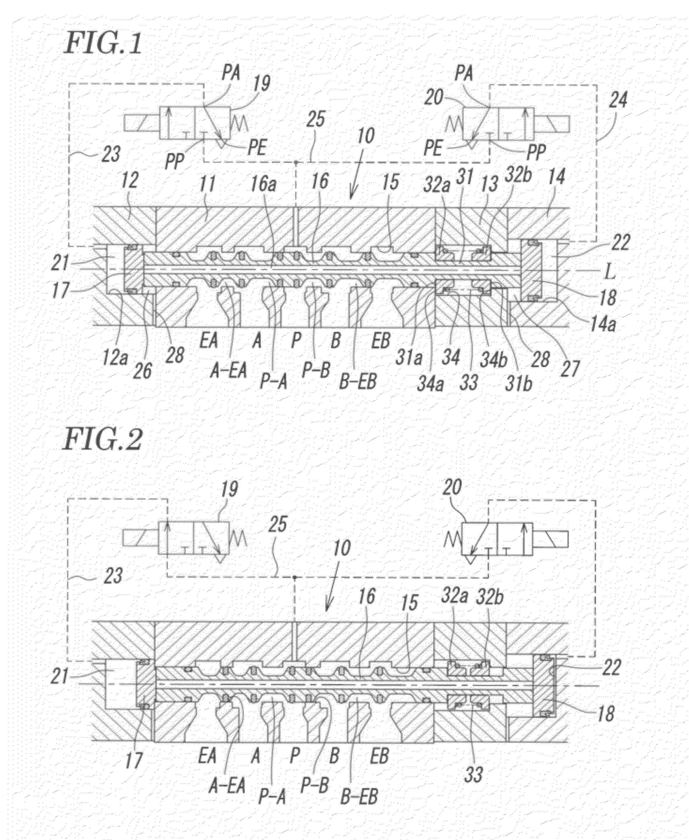 Pilot-operated three-position switching valve