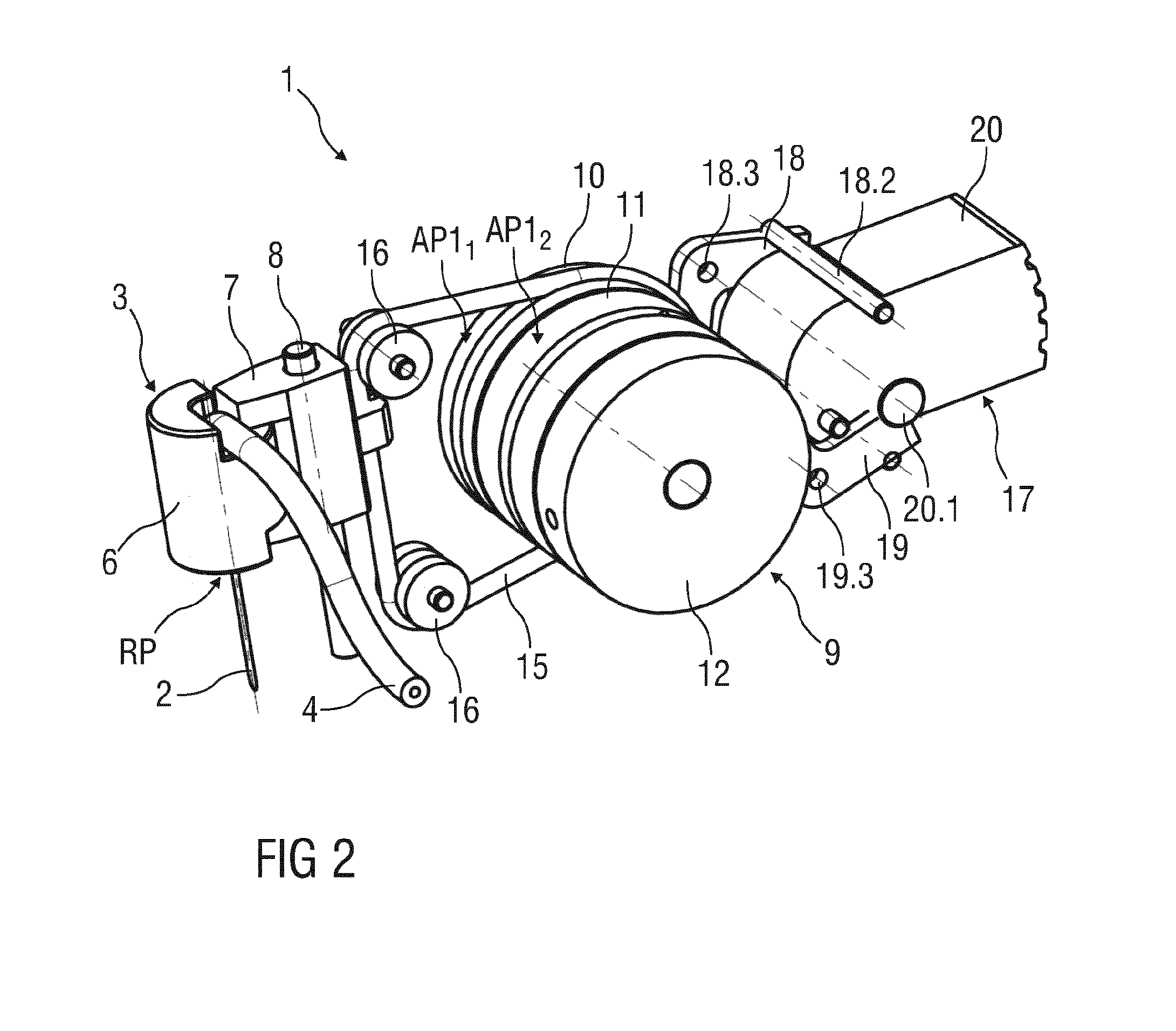 Needle insertion and retraction arrangment with manually triggered, spring-loaded drive mechanism