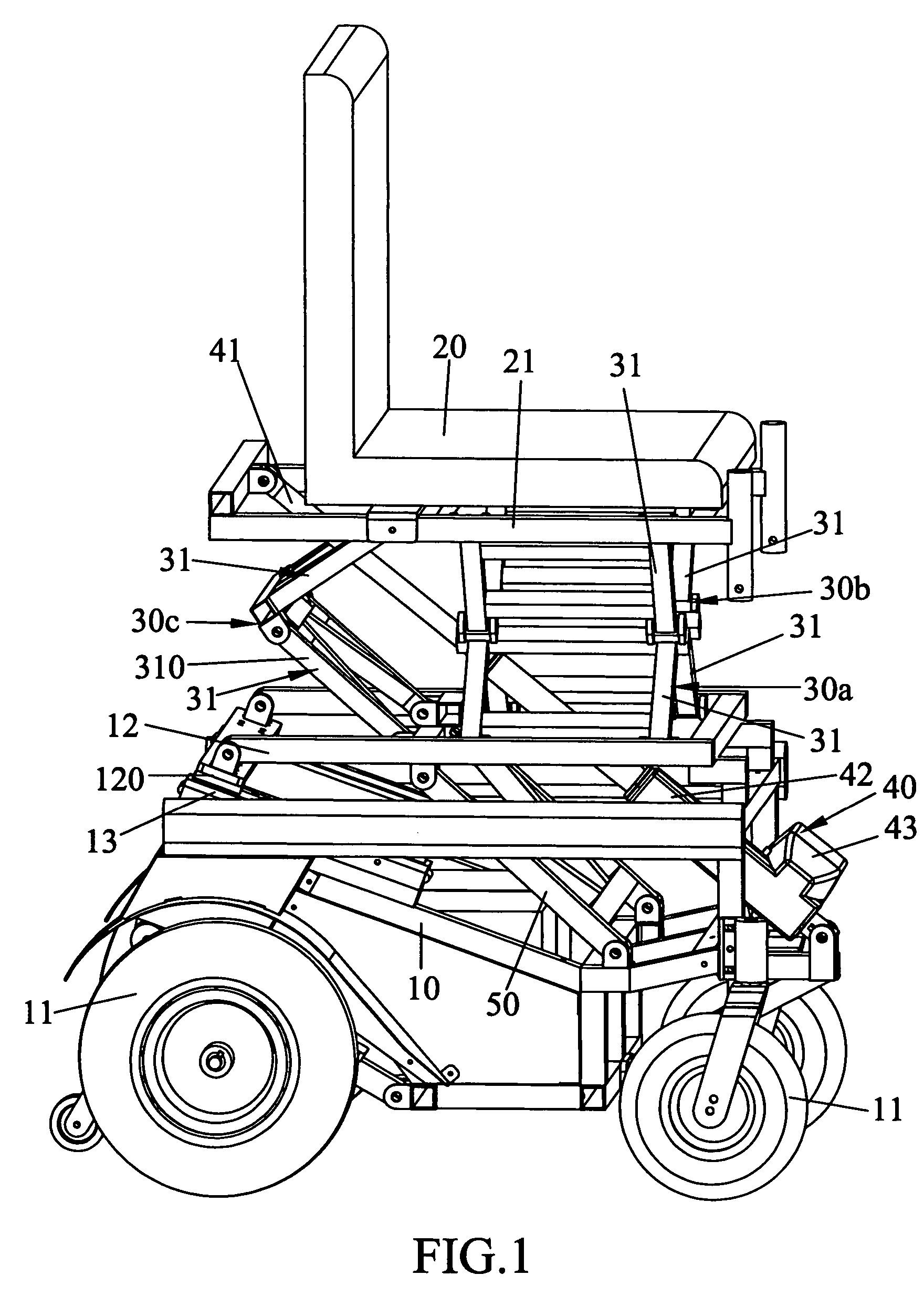Seat adjusting mechanism of a motorized wheelchair