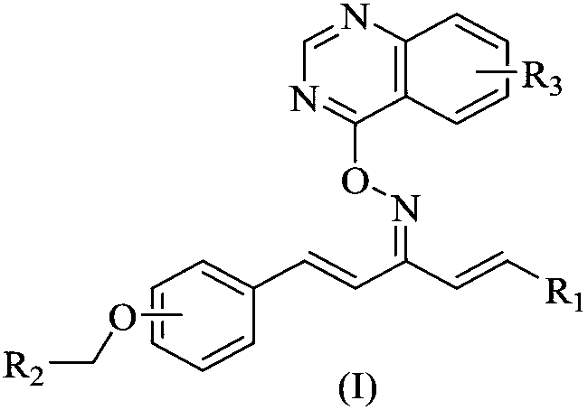 Quinazoline-containing 1,4-pentadiene-3-ketone oxime ether derivative as well as preparation method and application thereof