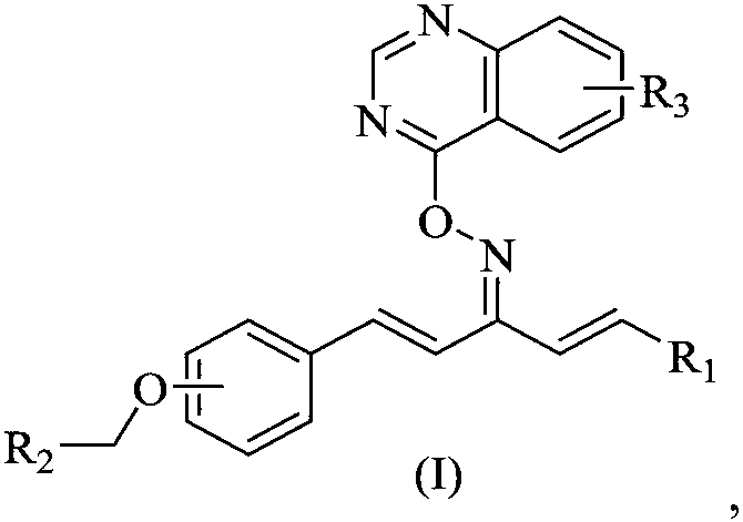 Quinazoline-containing 1,4-pentadiene-3-ketone oxime ether derivative as well as preparation method and application thereof