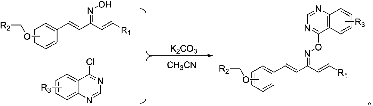 Quinazoline-containing 1,4-pentadiene-3-ketone oxime ether derivative as well as preparation method and application thereof