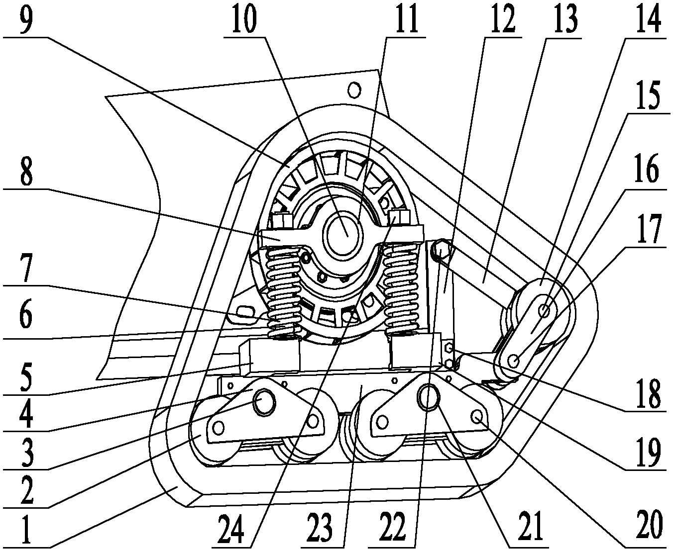 Triangular crawler traveling device