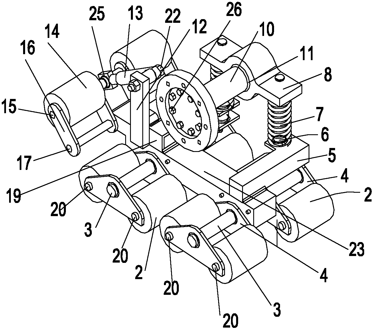 Triangular crawler traveling device