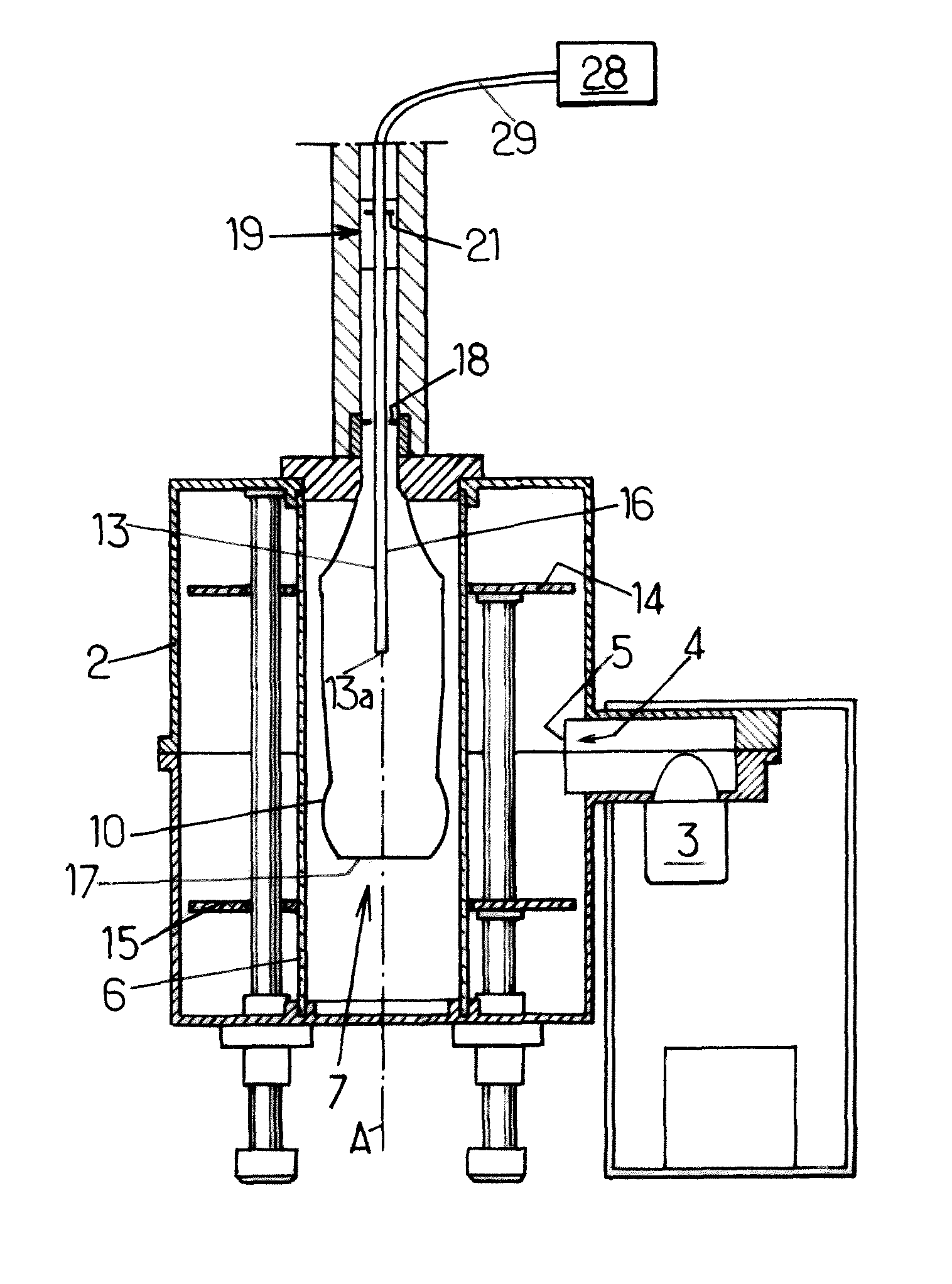 Device for depositing a coating on an internal surface of a container