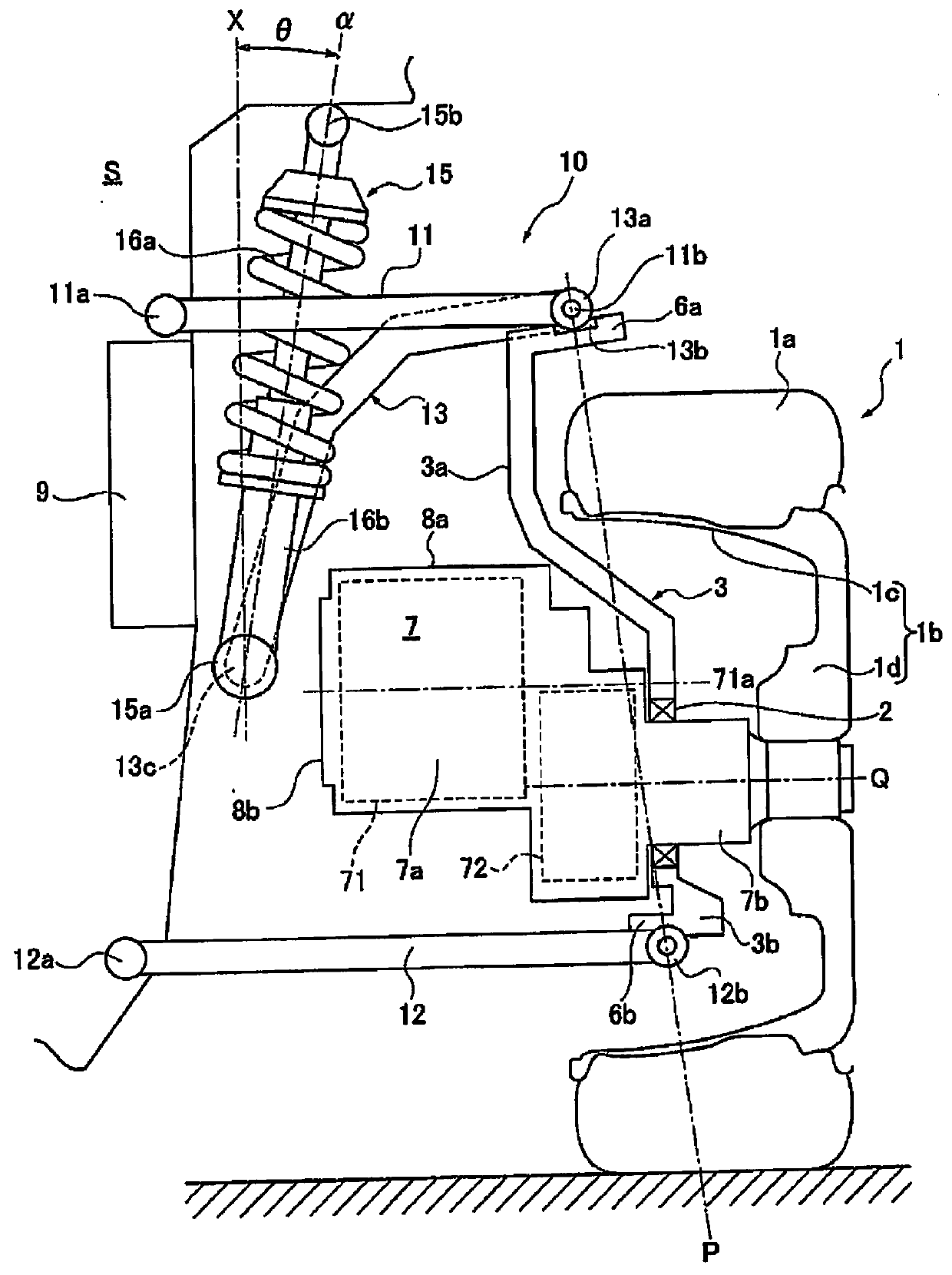 Suspension device for in-wheel motor driven wheel