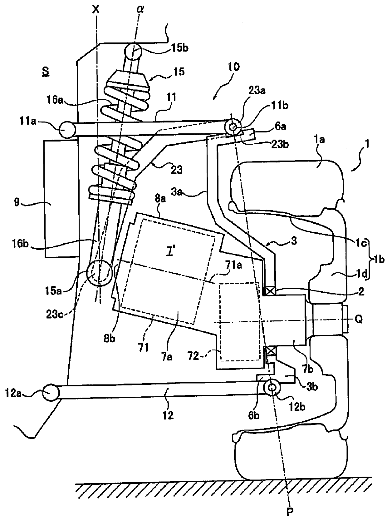 Suspension device for in-wheel motor driven wheel