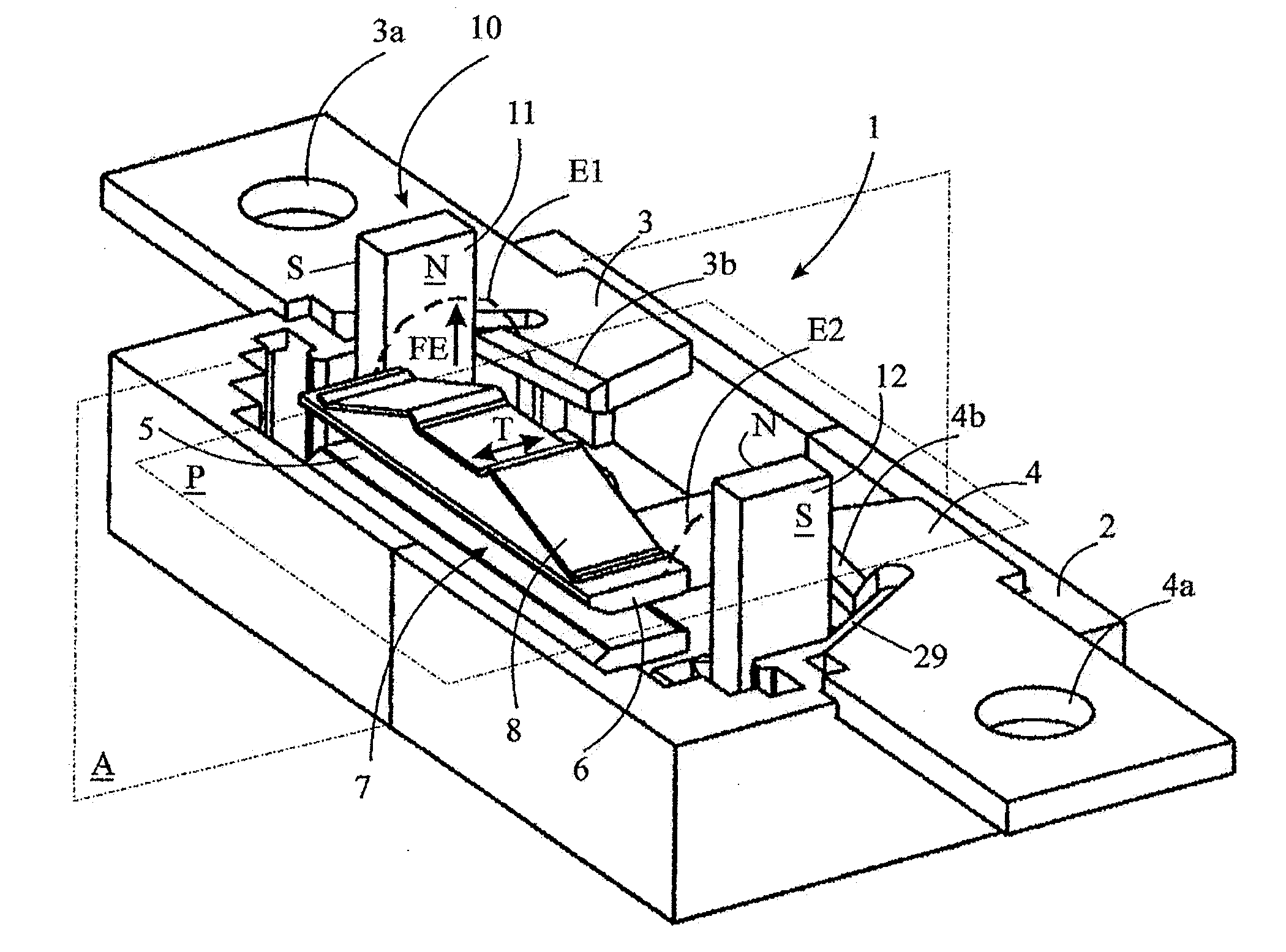 Electrical switching device, notably for direct current, equipped with a magnetic module for blowing the electric arc