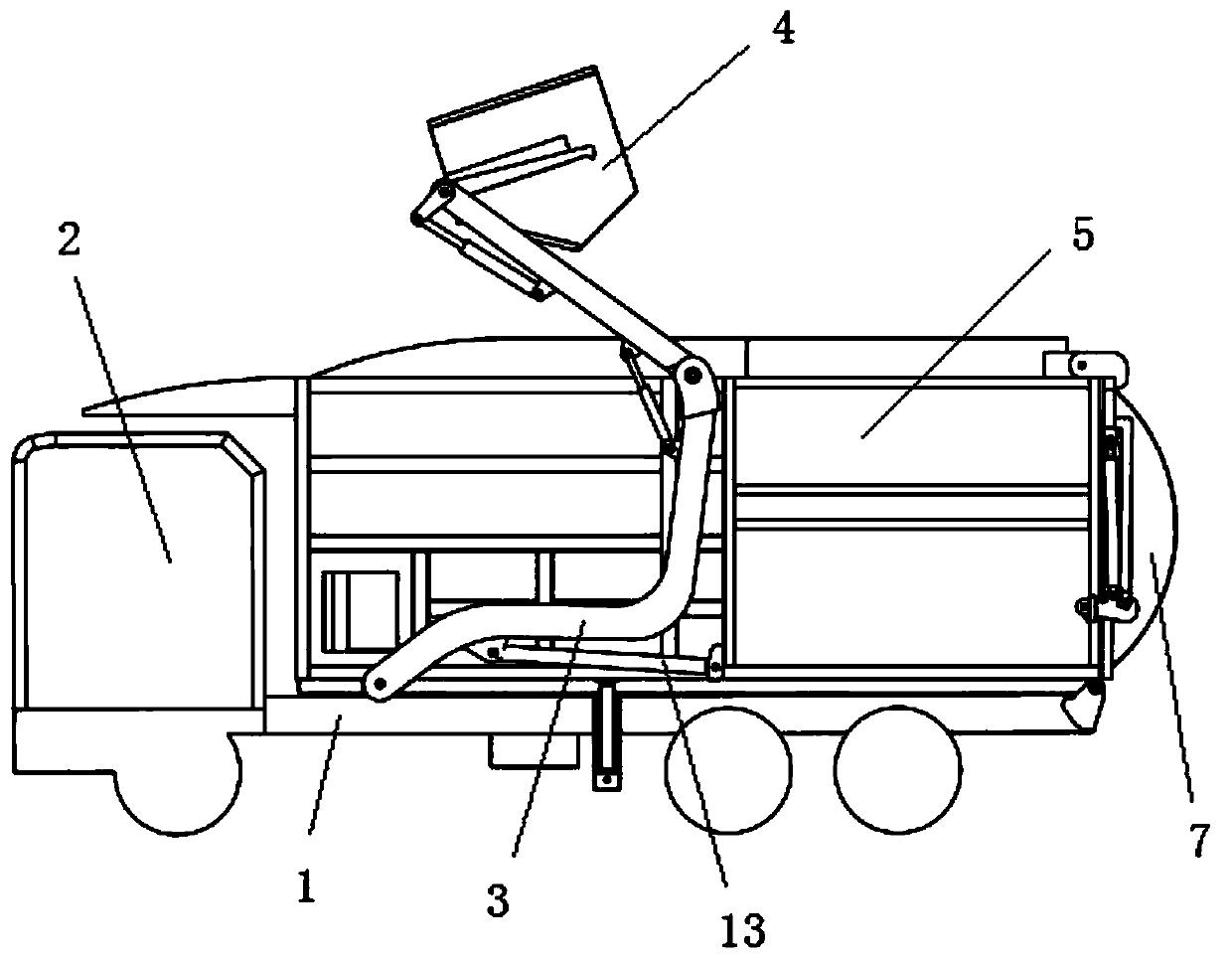 Forward turning type garbage truck