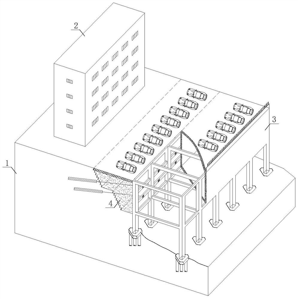 Semi-embedded multifunctional frame supporting structure and construction method thereof