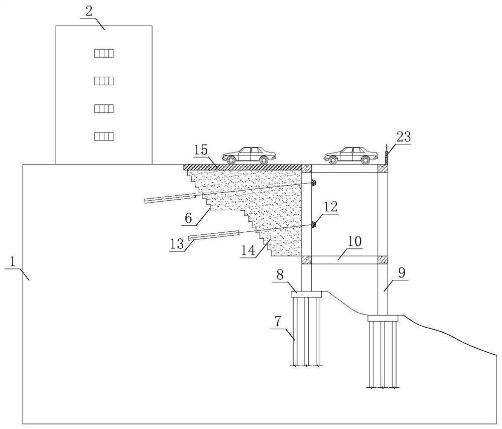 Semi-embedded multifunctional frame supporting structure and construction method thereof