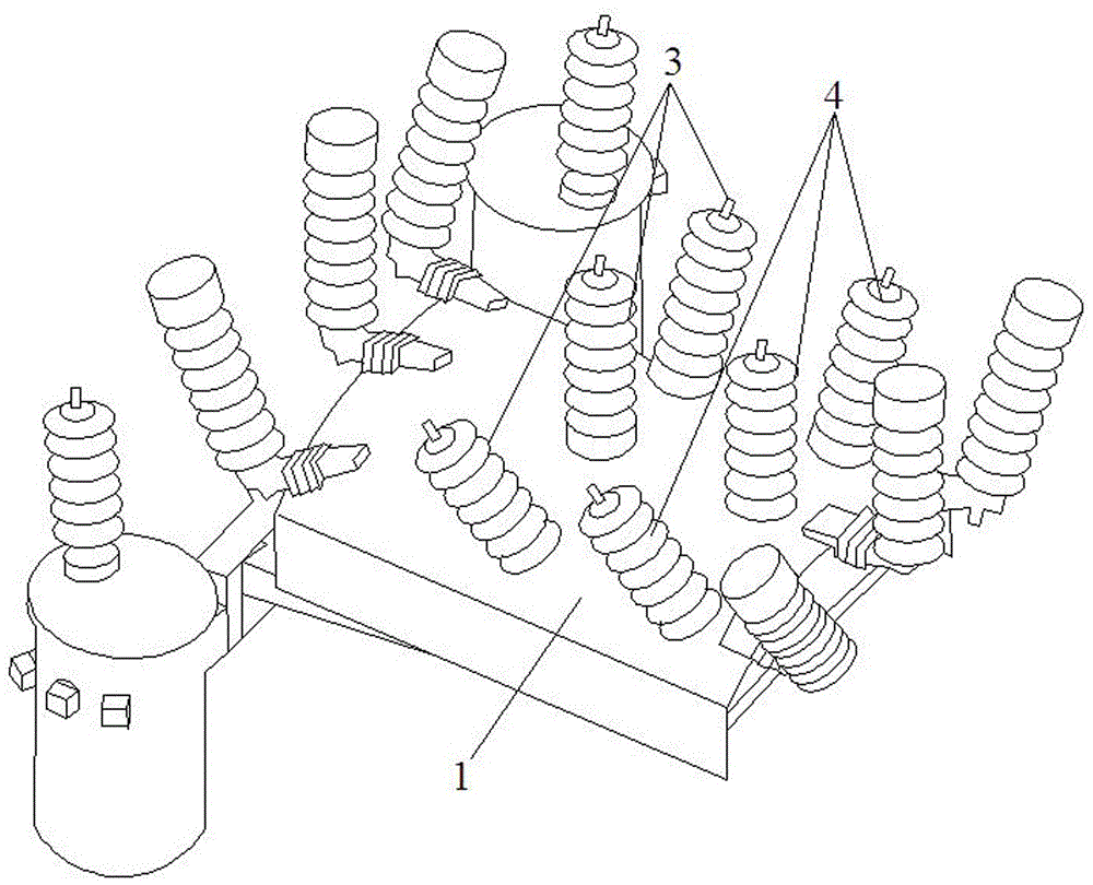 An outdoor switch platform on a pole with a zero-potential surface layer solid-sealed pole