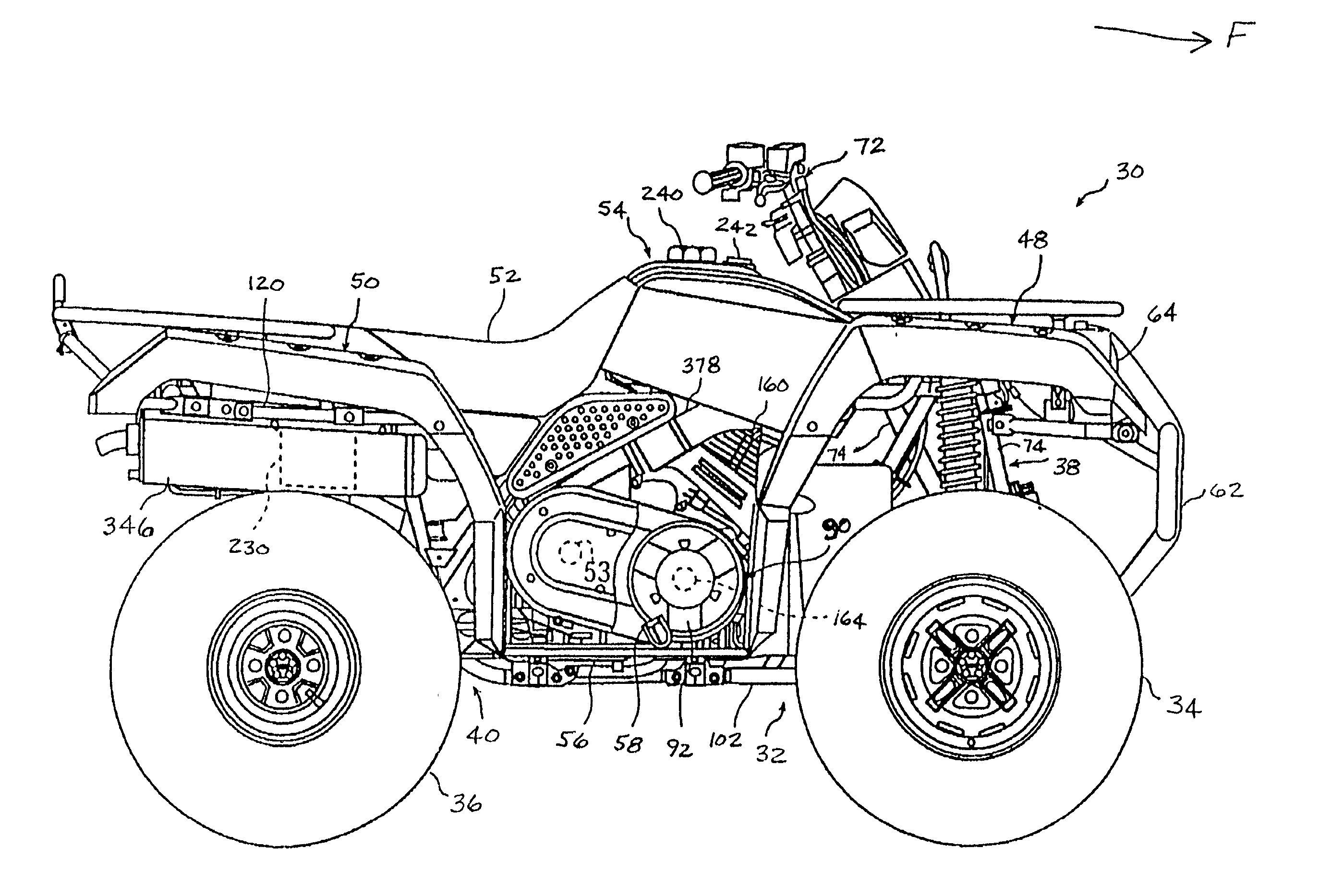 Foot board arrangement for all-terrain vehicle