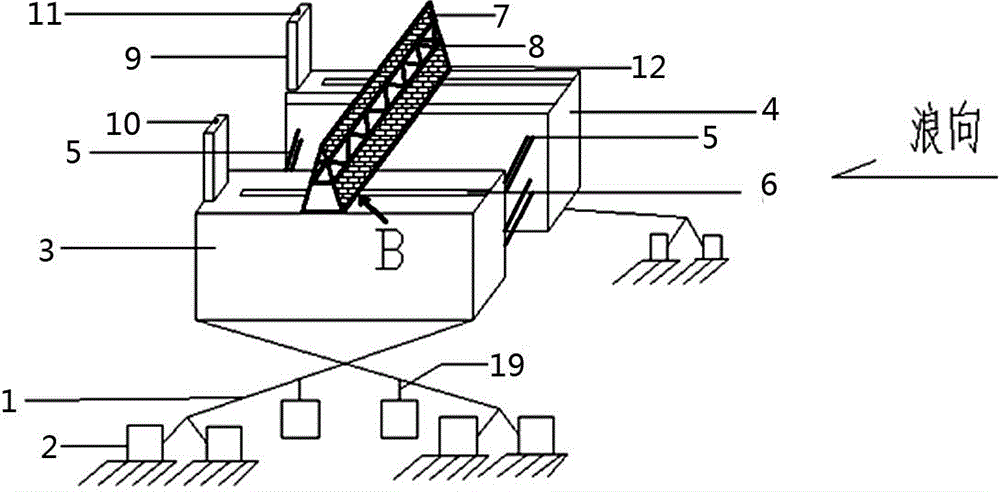 Semi-submersible wave absorbing wall suitable for offshore floating bodies