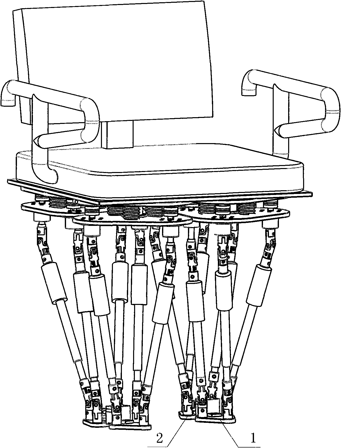 Reconfigurable device for walking robot with four/two parallel legs