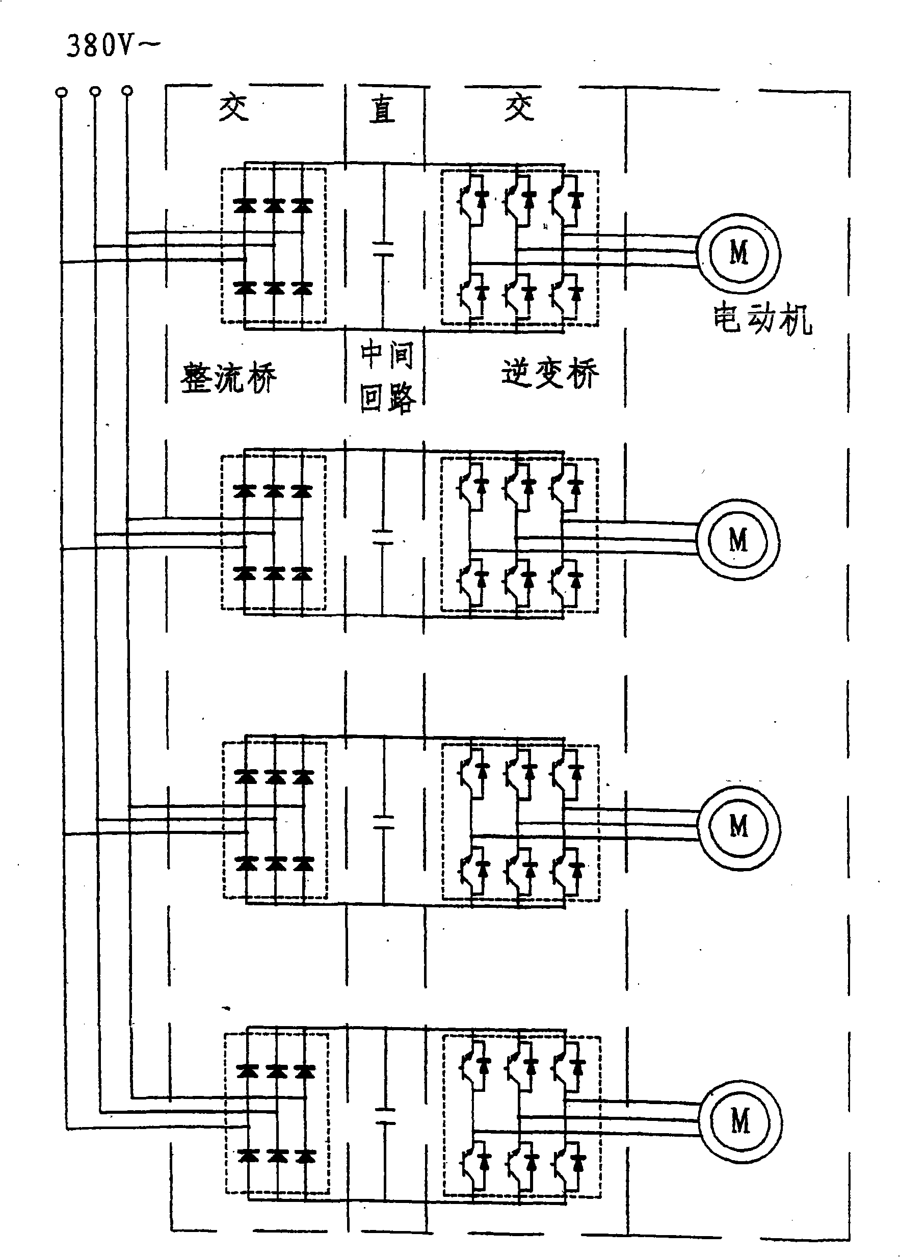 Asynchronously and simultaneously implementing rotor variable-frequency control system by semi-bridge inverter driving multiple electric motors