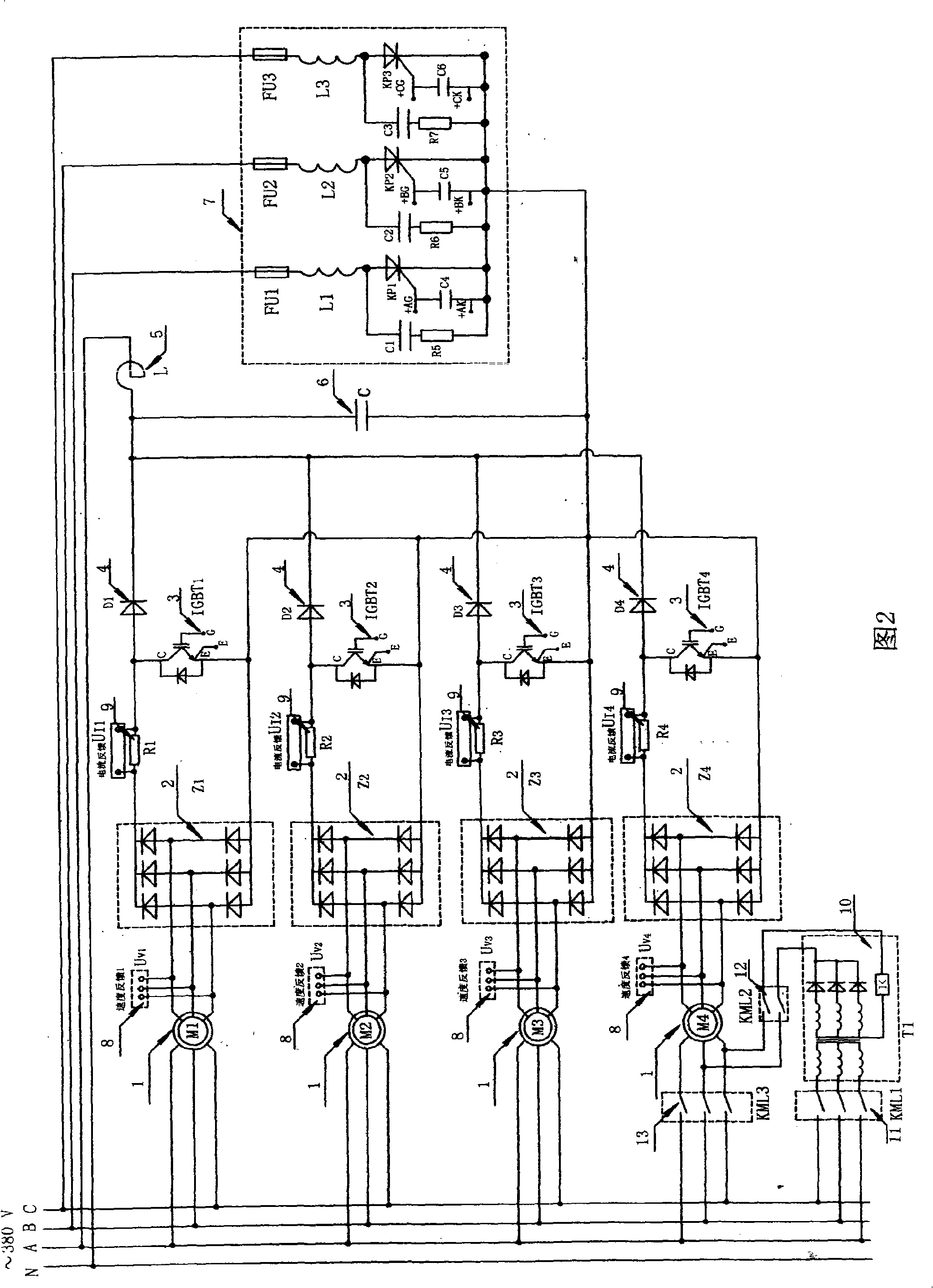 Asynchronously and simultaneously implementing rotor variable-frequency control system by semi-bridge inverter driving multiple electric motors