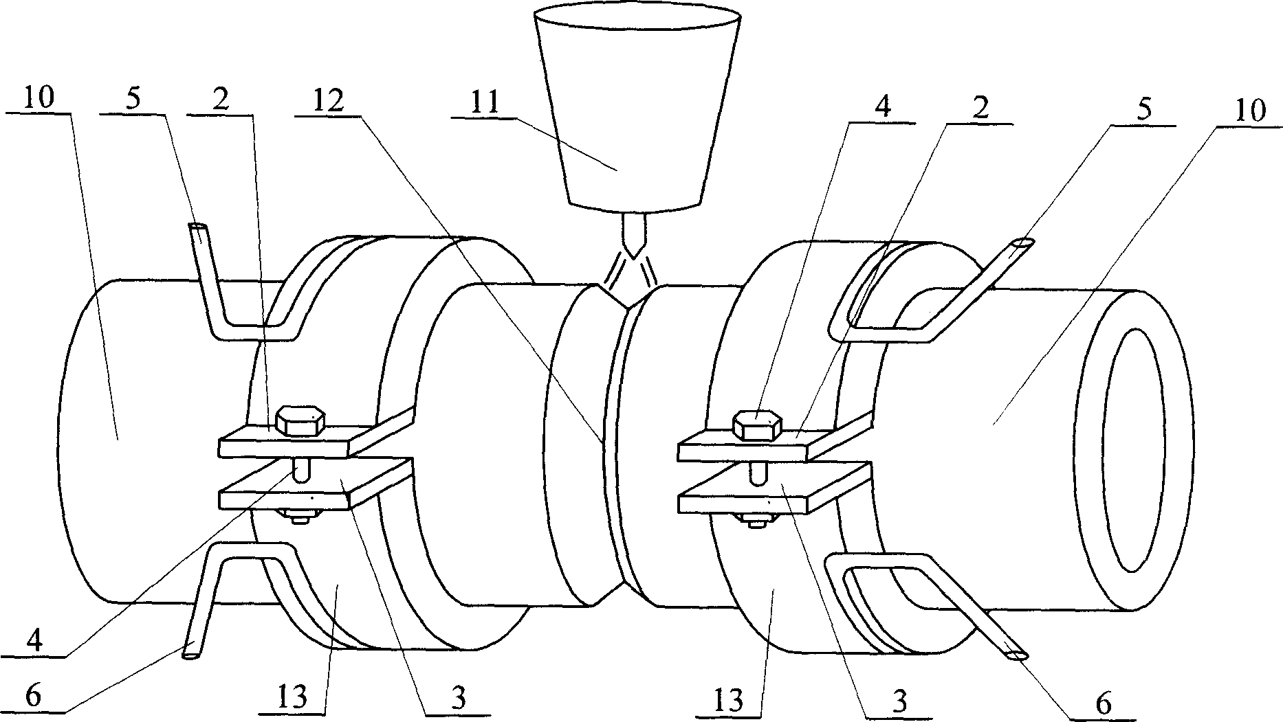 Water cooling jacket for titanium alloy tube ring seam by tungsten argon arc welding and seam following cooling welding method