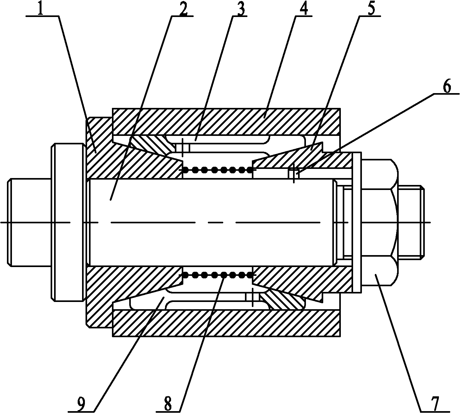 Device capable of elastically clamping two ends of long hole