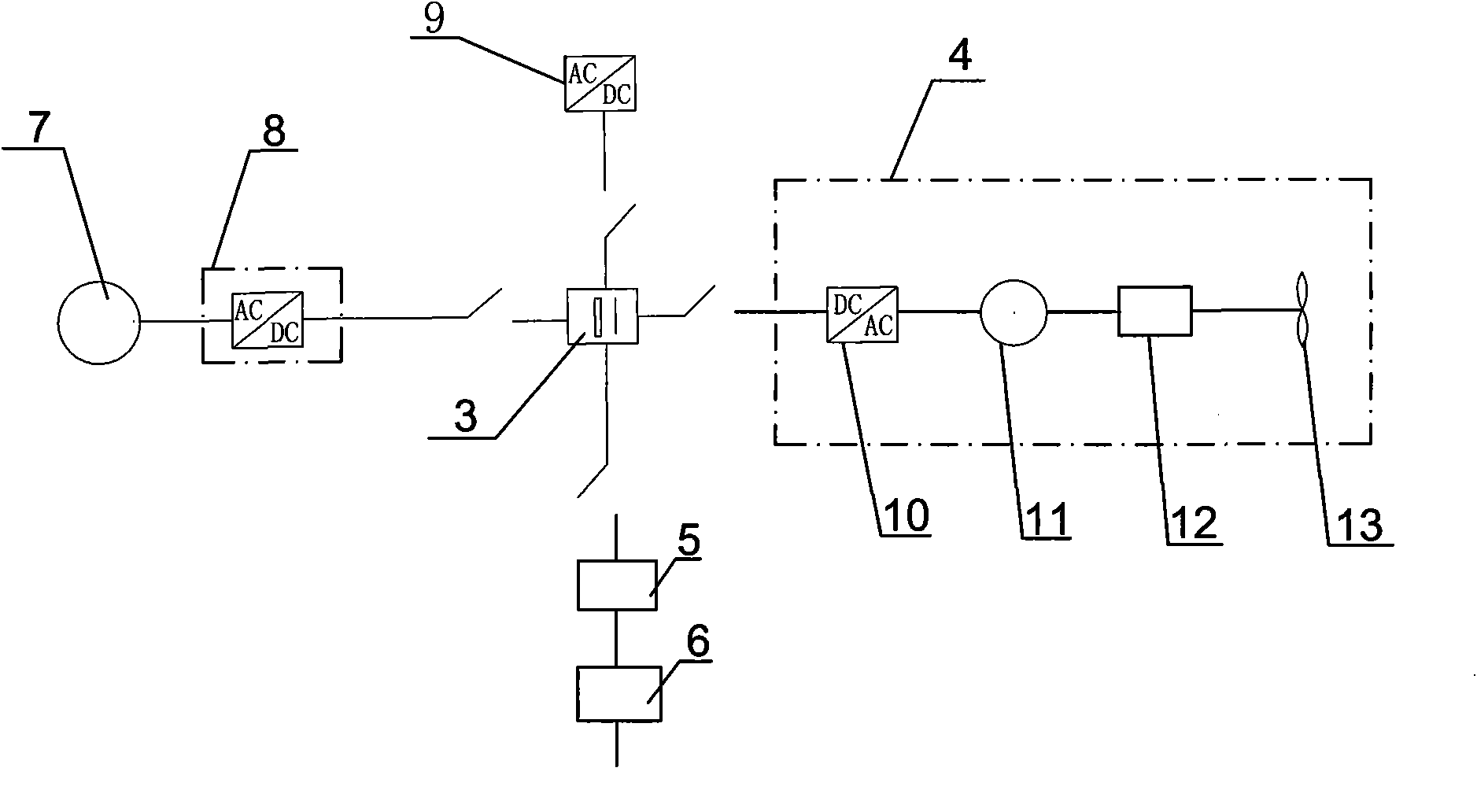 Oil-electric combined charge long-distance all-electric ship with storage battery