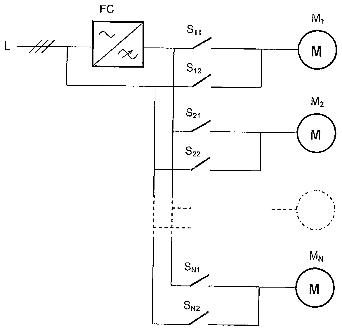 Connection of an electric motor to a supply network