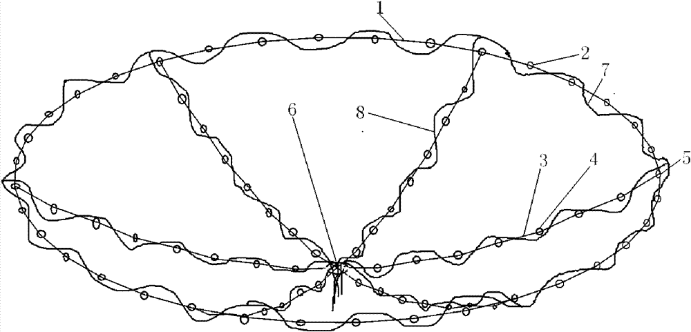 Deployable reflecting surface device under traction drive of rope