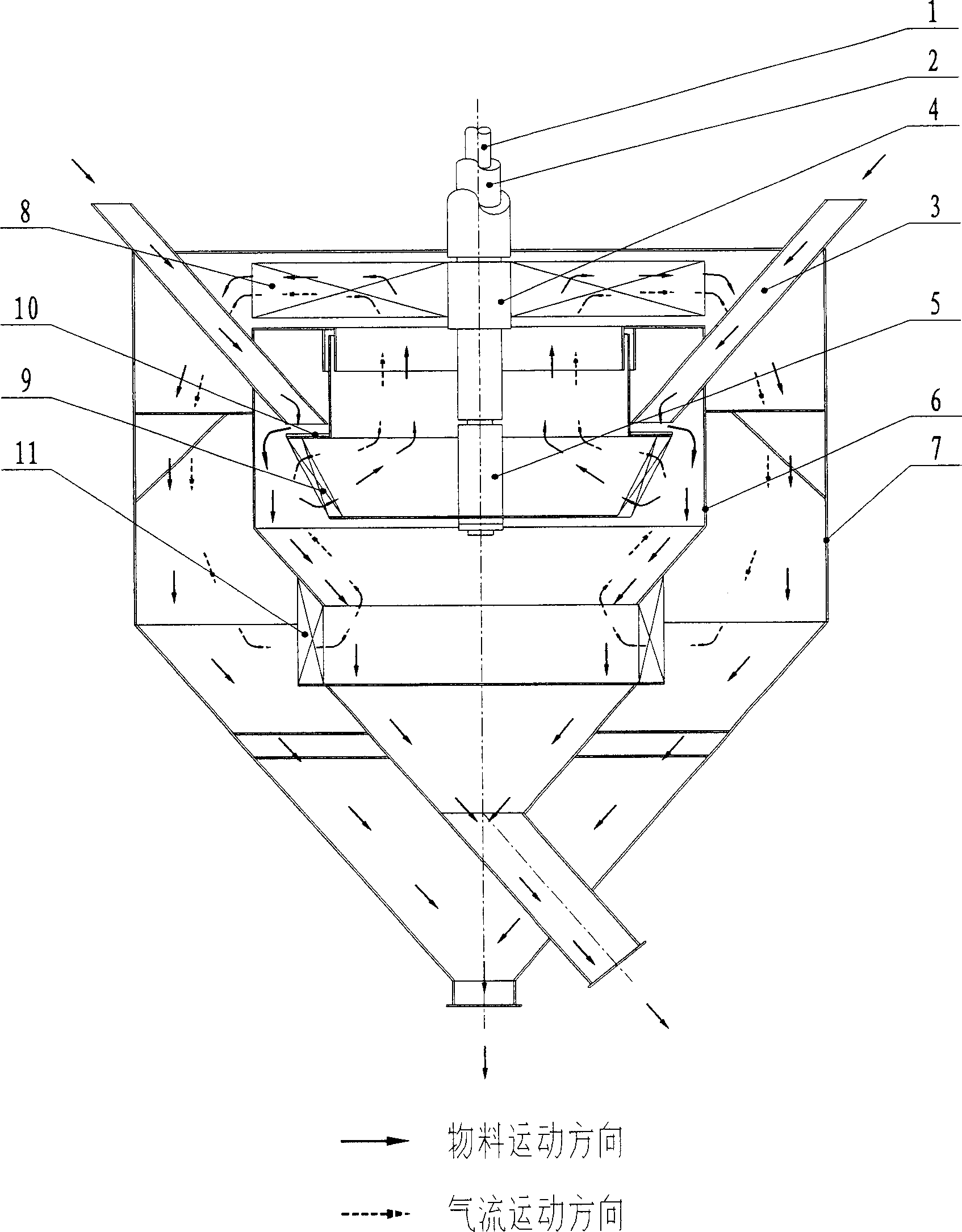 Combined powder selector with double wheel differential motion