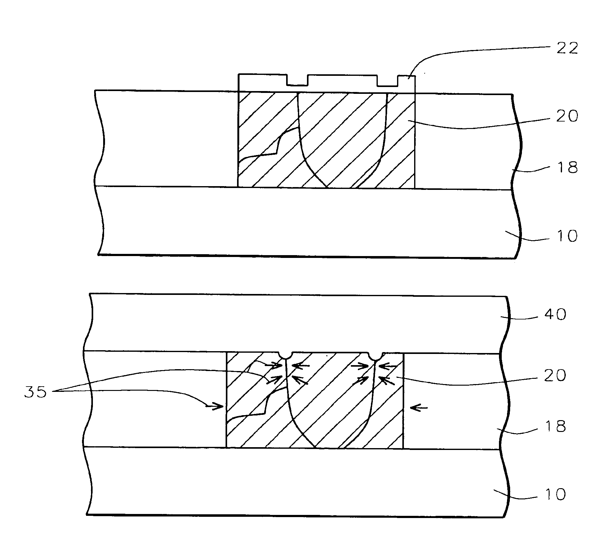 Solution for copper hillock induced by thermal strain with buffer zone for strain relaxation