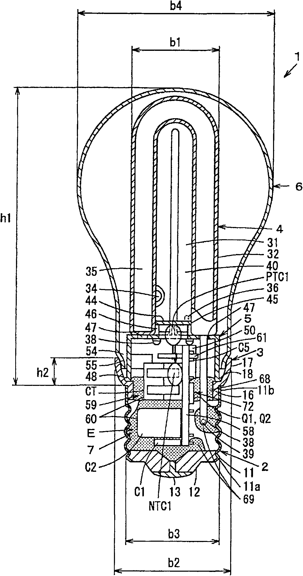 Bulb type fluorescent lamp and illuminator