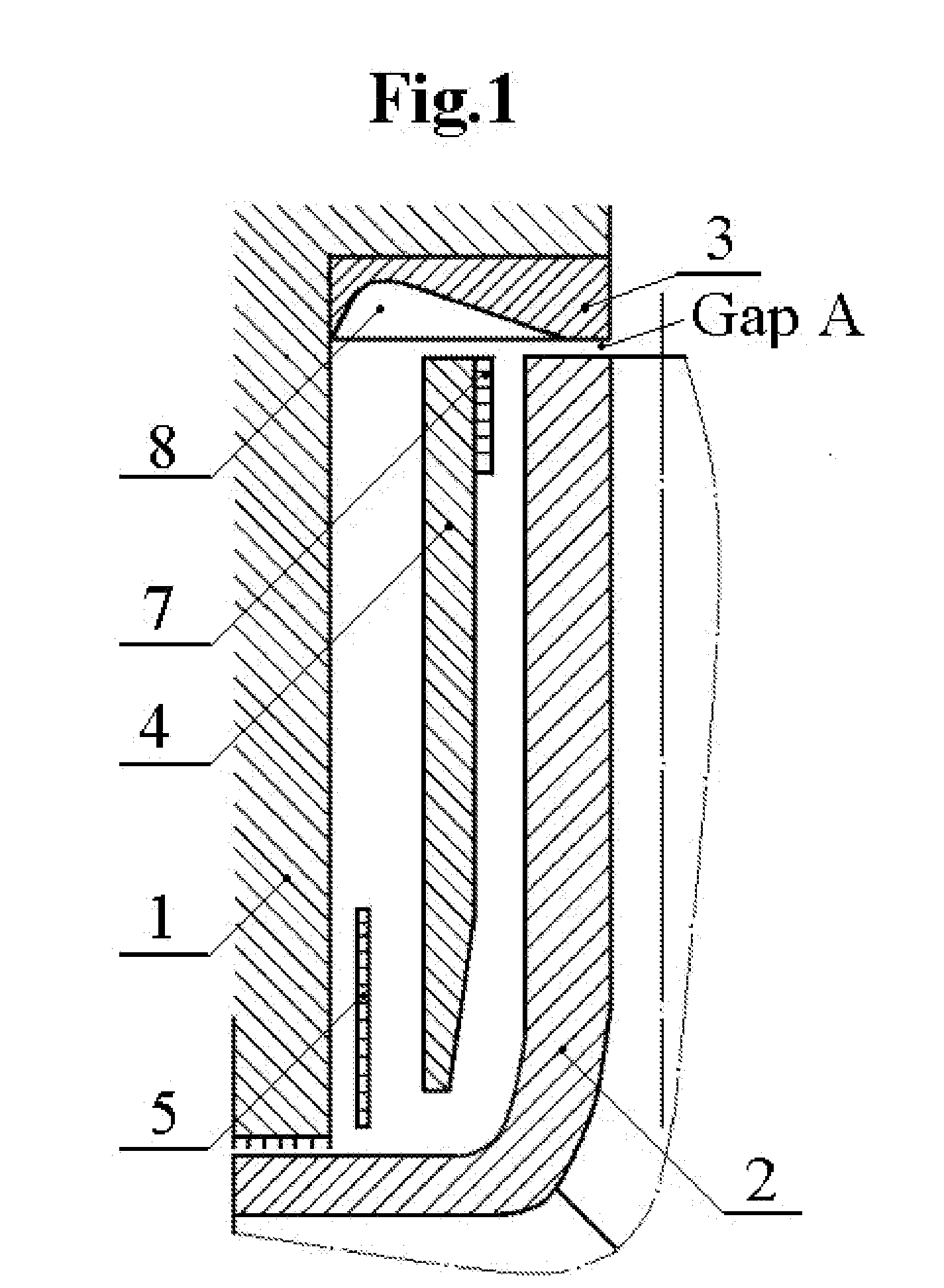 Method and device for reducing axial thrust and radial oscillations and rotary machines using same