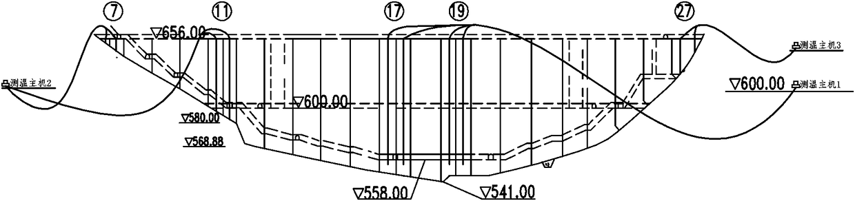 Distributed temperature measuring optical fiber laying and burying process for concrete dam