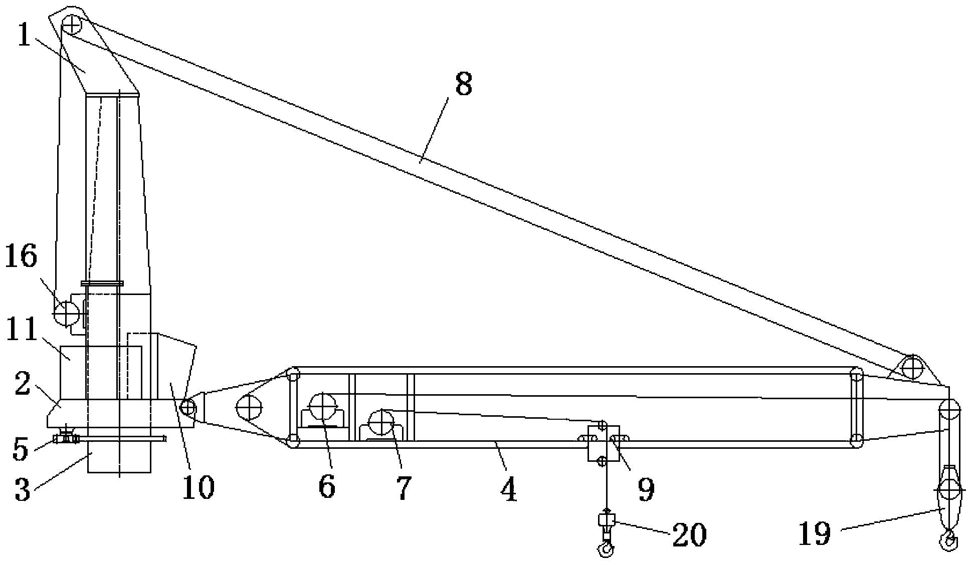 Ocean platform crane with buggy luffing mechanism