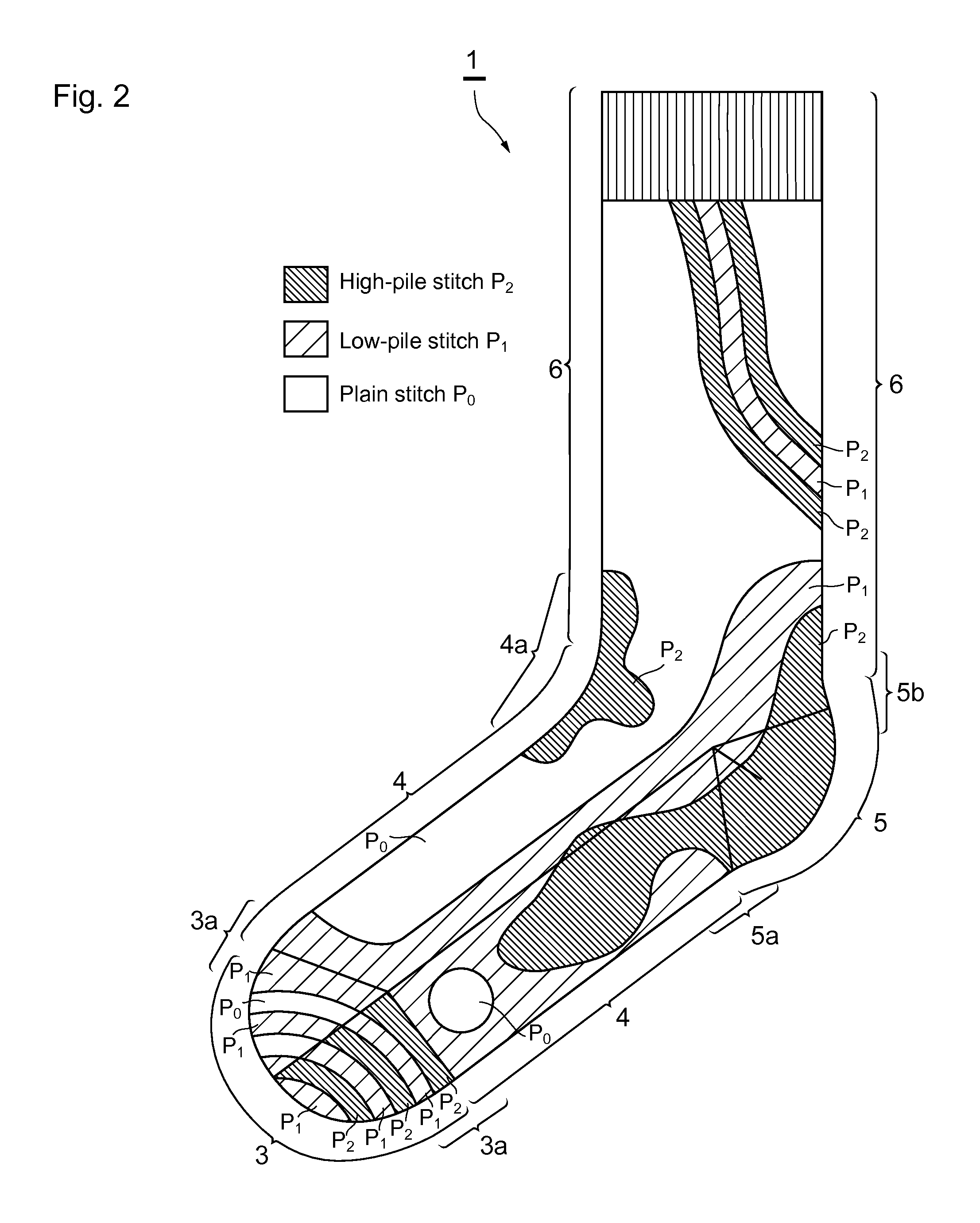 Knitted fabric with different pile lengths, knit product and socks using the same