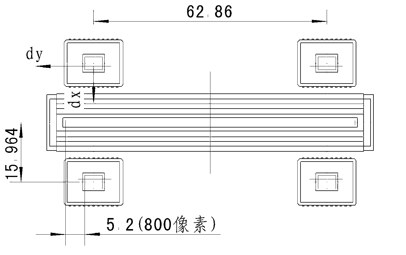 Splicing implementation device for linear-planar array mixed configuration charge coupled device (CCD) focal surfaces of surveying and mapping camera