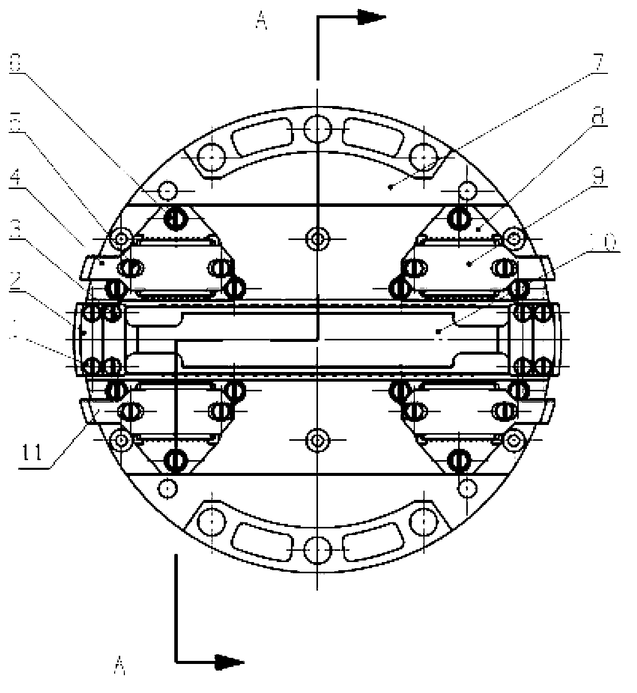 Splicing implementation device for linear-planar array mixed configuration charge coupled device (CCD) focal surfaces of surveying and mapping camera